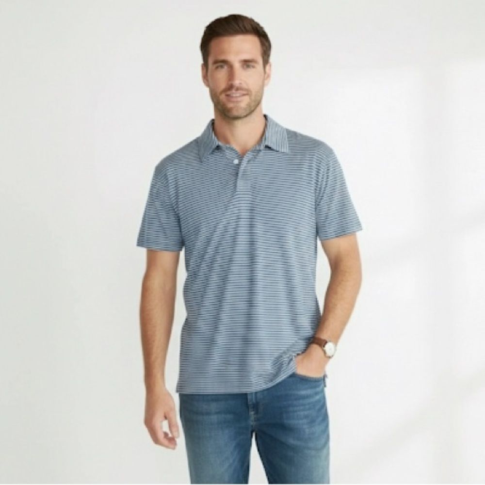 Marine Layer Men’s Ted Polo Striped Navy Cream Large X-Large NWOT